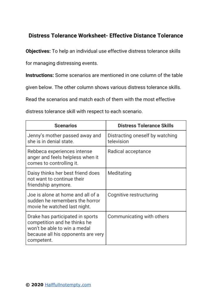 Distress Tolerance Worksheets 7 OptimistMinds