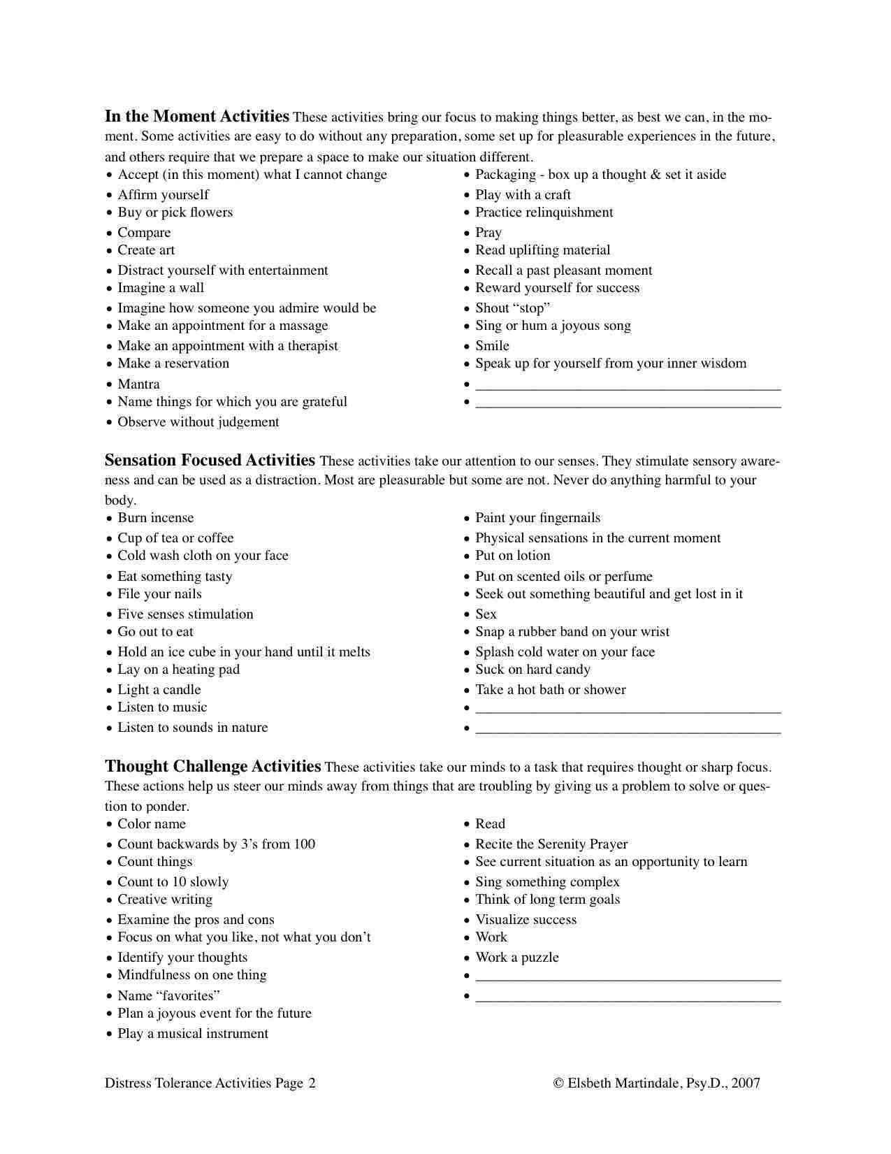 Distress Tolerance Worksheets Facebook When To Use Crisis Survival 