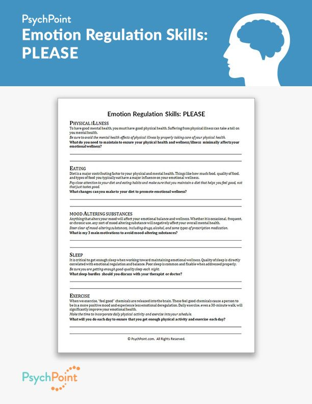 Emotion Regulation Skills PLEASE Worksheet Coping Skills Activities 