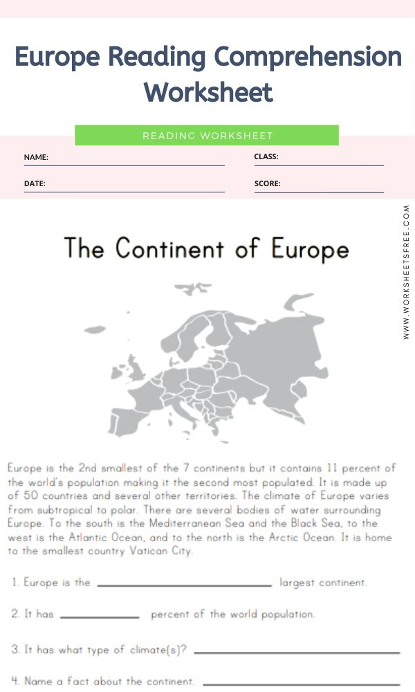 Europe Reading Comprehension Worksheet Geography Reading Comprehension 
