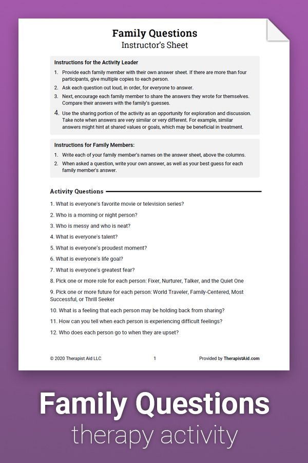 Family Questions Activity Worksheet Therapist Aid In 2021 Family 