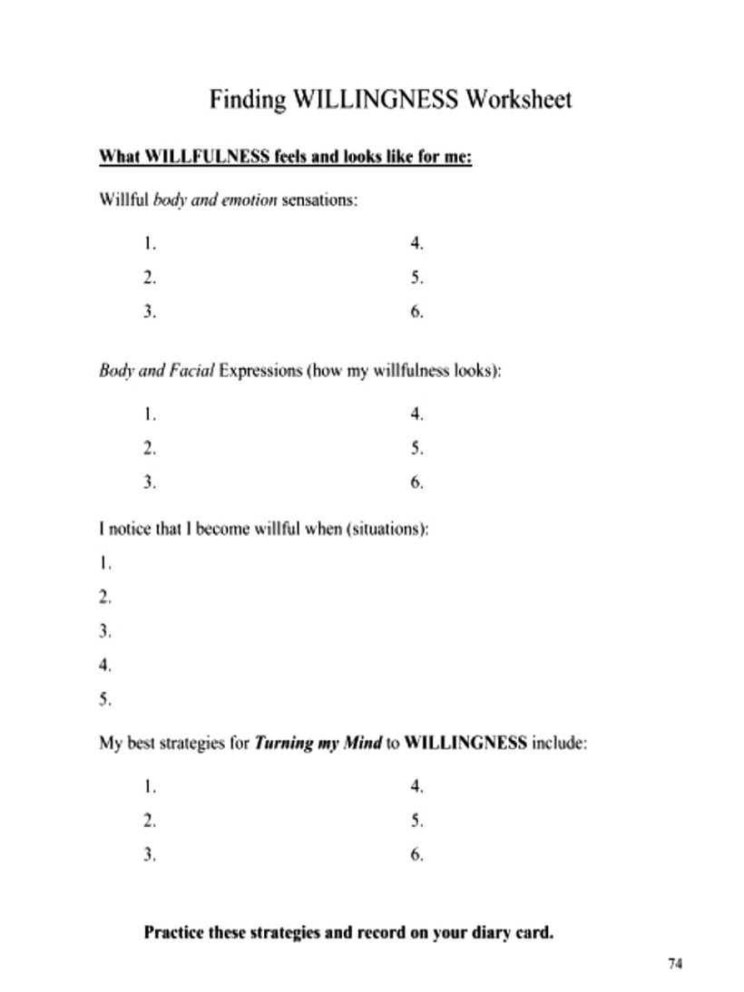 Finding Willingness Worksheet DBT SKILLS APPLICATION SELF HELP In 