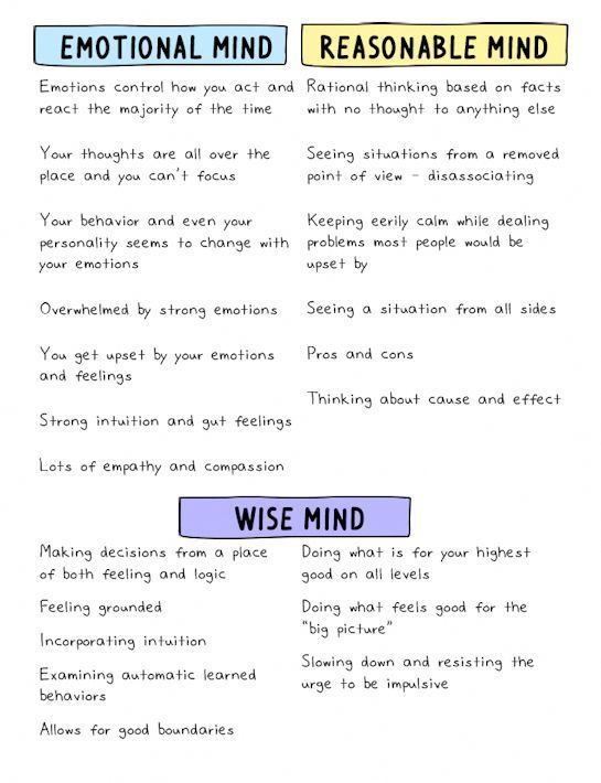 Free Worksheet Emotional Mind V Reasonable Mind V Wise Mind In 2020 