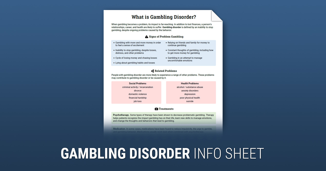 Gambling Disorder Info Sheet Worksheet Therapist Aid