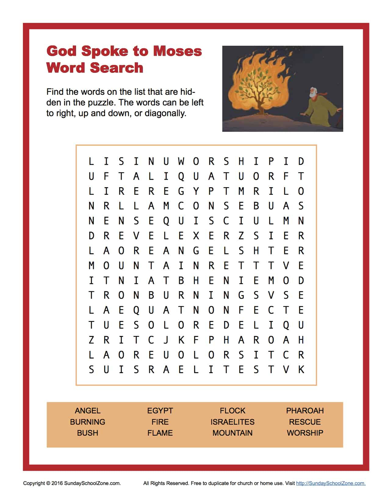 God Spoke To Moses Word Search Children s Bible Activities Sunday 