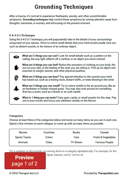 Grounding Techniques Worksheet Therapist Aid Grounding Techniques 