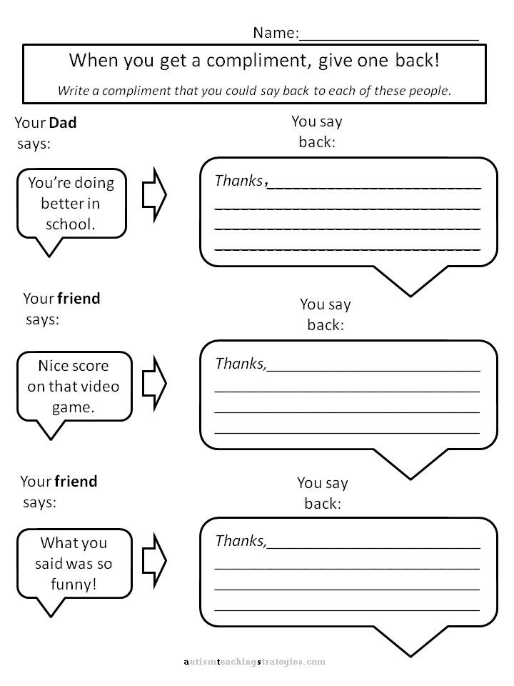 Helping Kids With Asperger s To Give Compliments Worksheets For Social 