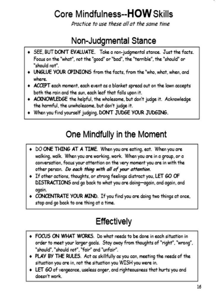 DBT Core Mindfulness Worksheets