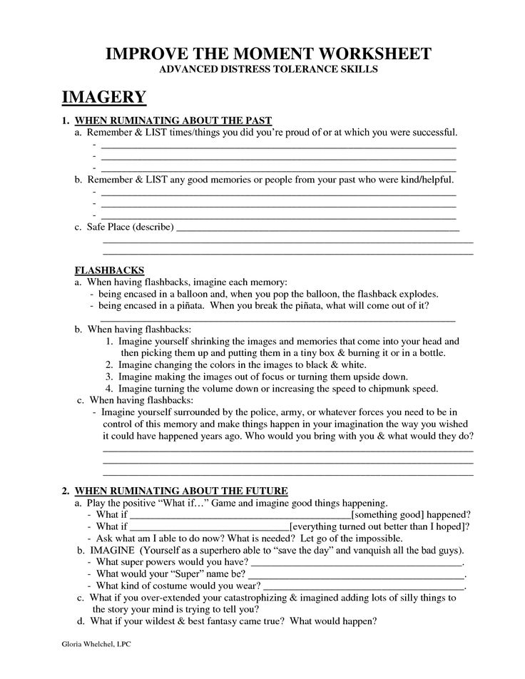 Improve The Moment Worksheet Dbt Self Help Worksheets Fichas Therapy 