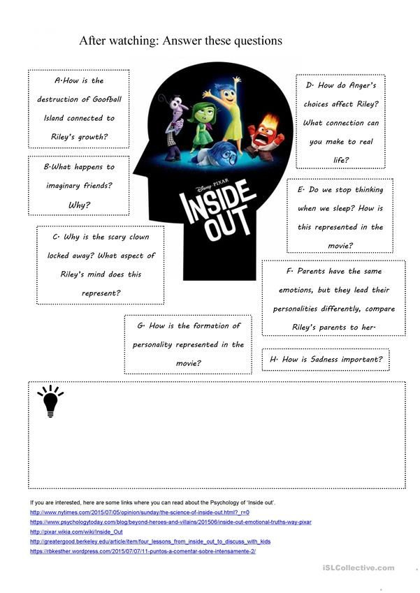 Inside Out Movie Worksheet Therapy Worksheets Movie Inside Out 