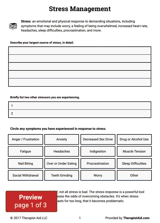 Introduction To Stress Management Worksheet Therapist Aid Stress 