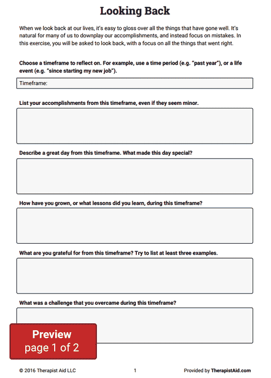 Looking Back Looking Forward Worksheet Therapist Aid