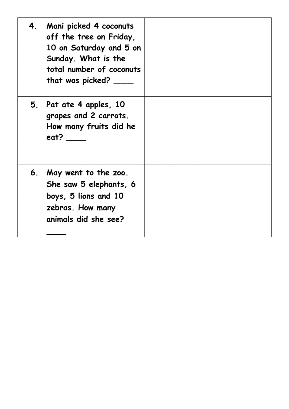Mathematics Addition Word Problem Facts To 20 Classwork Worksheet