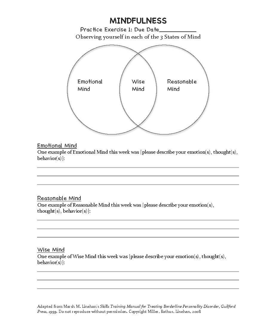 Mindfulness Dbt Skills Worksheets Dialectical Behavior Therapy 