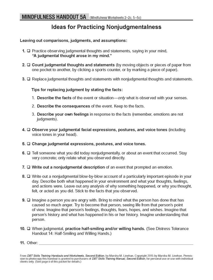 Mindfulness Worksheet Practicing Non Judgemental Thinking Healing 