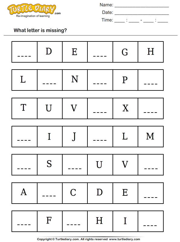Missing Alphabets Worksheet Turtle Diary