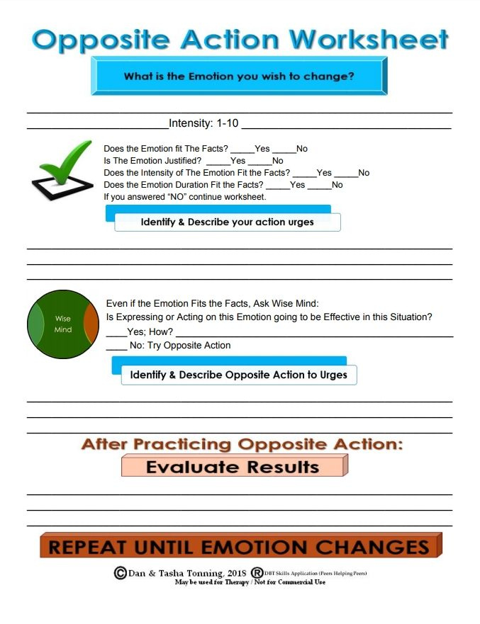 OPPOSITE ACTION WORKSHEET Dialectical Behavior Therapy Dbt 