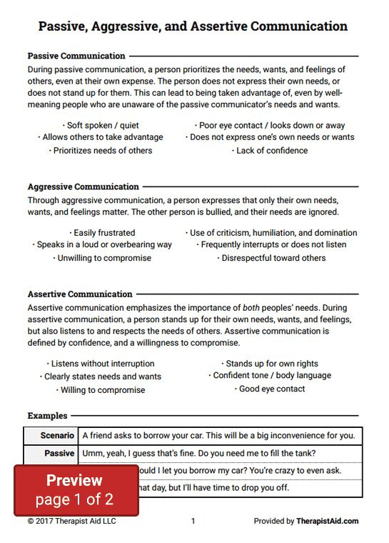 Assertiveness Worksheet Therapist Aid