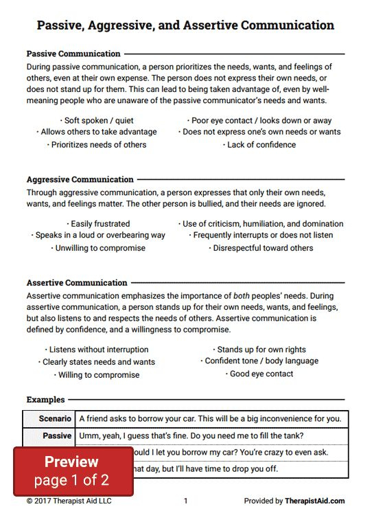 Therapist Aid Worksheets On Communication