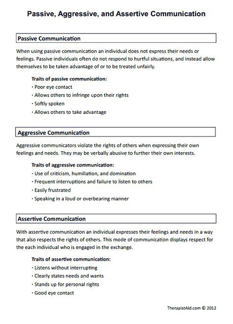 Passive Aggressive And Assertive Communication Worksheet 