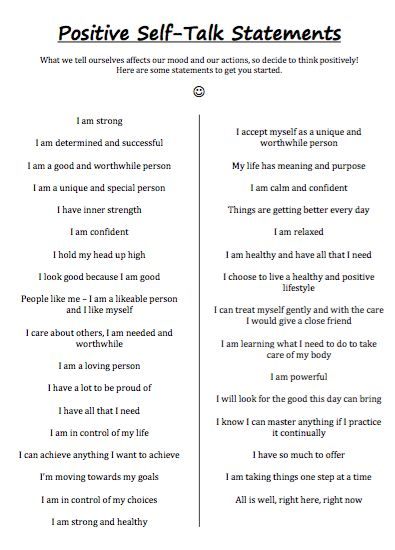 Positive Self Statements Worksheet In 2020 Positive Self Talk 