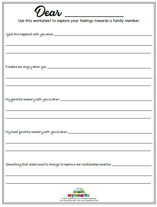 Printable Worksheets For Teens Therapy Worksheets Family Therapy 