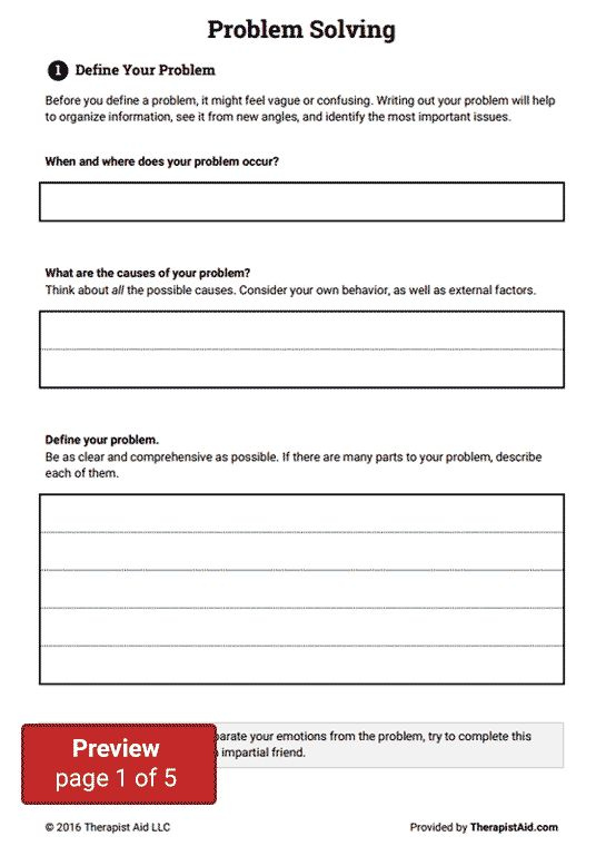 Problem Solving Packet Worksheet Therapist Aid Problem Solving 