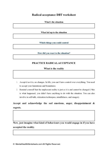 Radical Acceptance DBT Worksheet Mental Health Worksheets