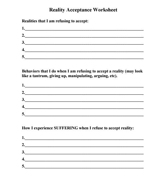 Radical Acceptance Therapy Worksheets Counseling Worksheets 