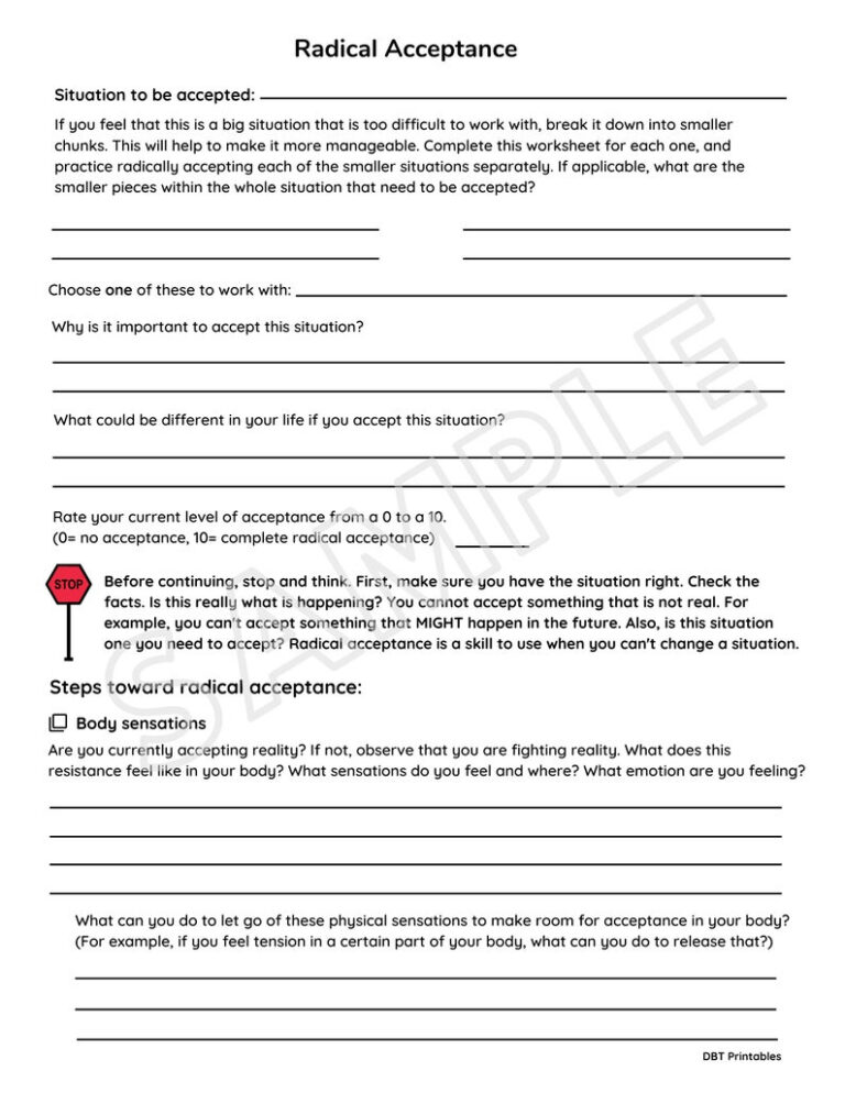 Radical Acceptance Worksheet Etsy | DBT Worksheets