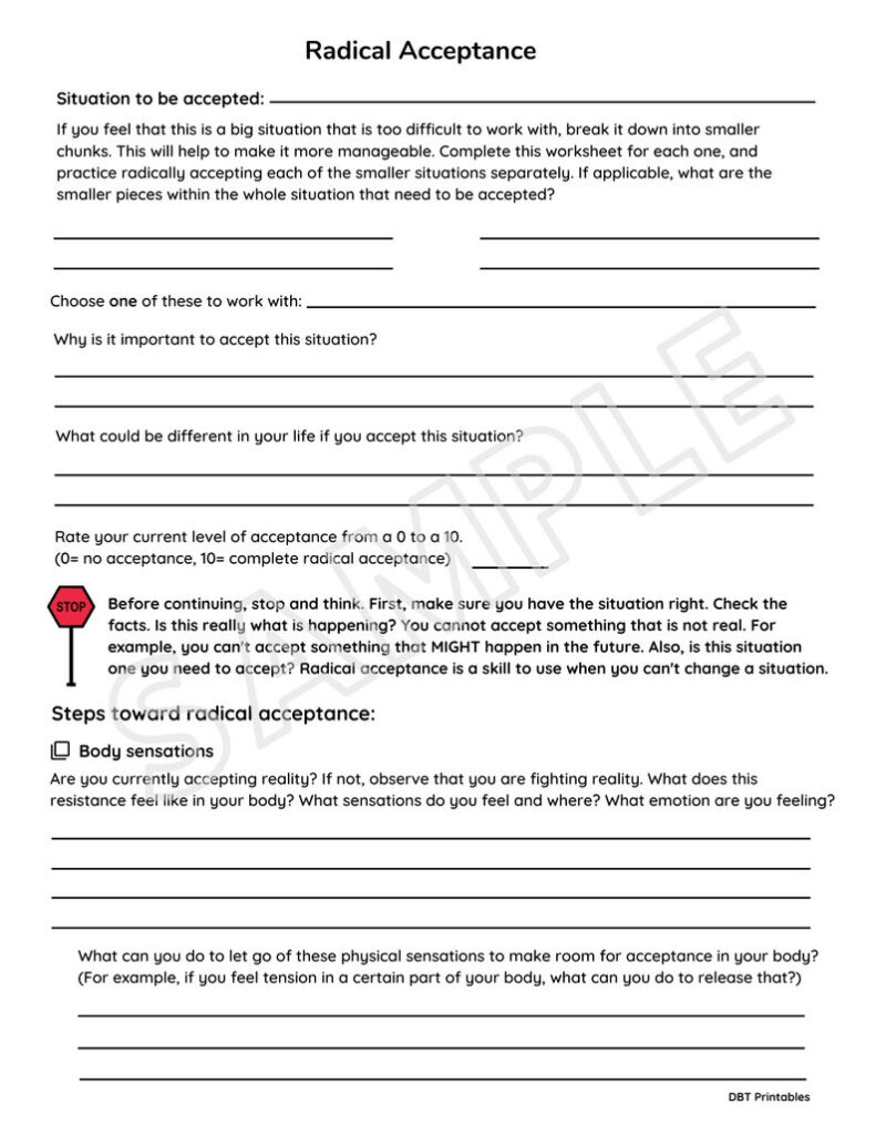 Radical Acceptance Worksheet Etsy Dbt Worksheets 