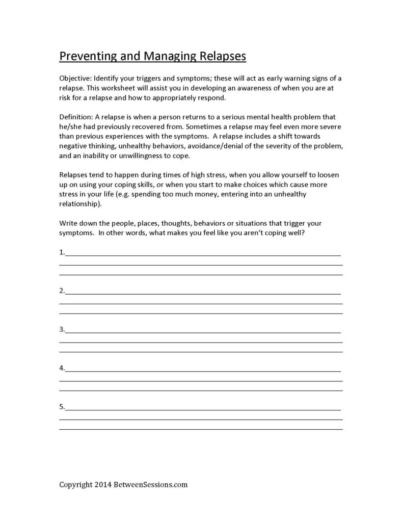 Relapse Prevention Worksheets Pdf Briefencounters