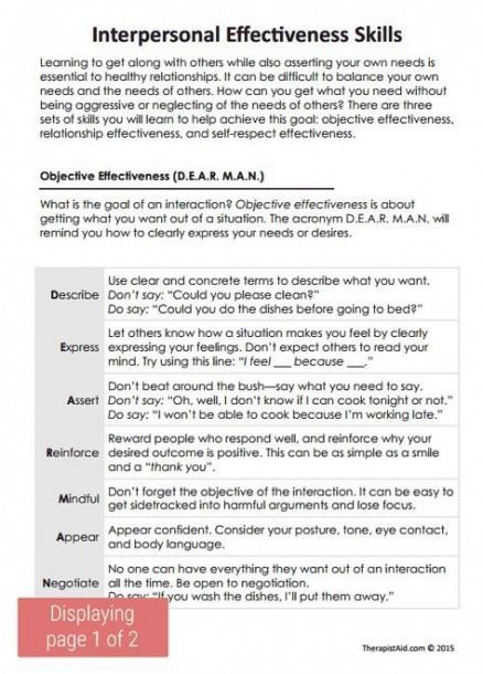 Relationship Skills Worksheets Dbt Therapy Interpersonal 