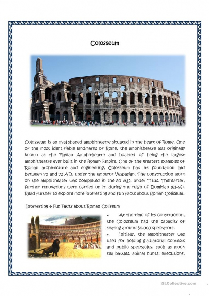 Roman Coliseum Worksheets 99Worksheets