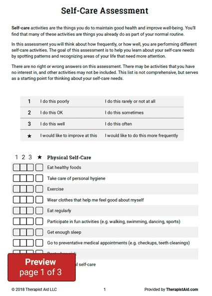 Self Care Assessment Preview Self Esteem Worksheets Self Care 