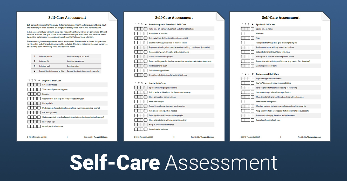 Self Care Assessment Worksheet Therapist Aid