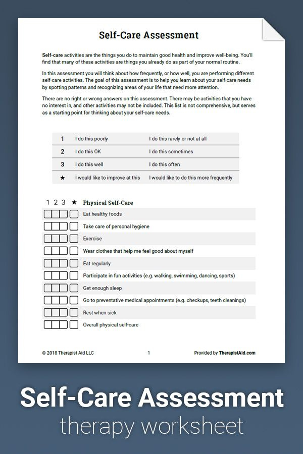 Therapist Aid Self Care Worksheets