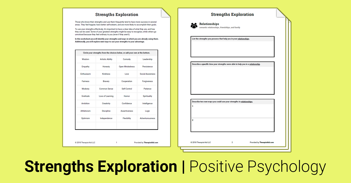 Strengths Exploration Worksheet Therapist Aid