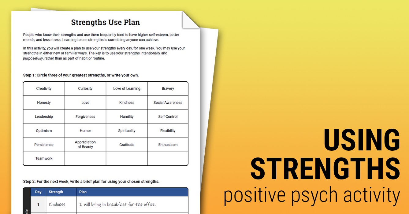 Strengths Use Plan Worksheet Therapist Aid