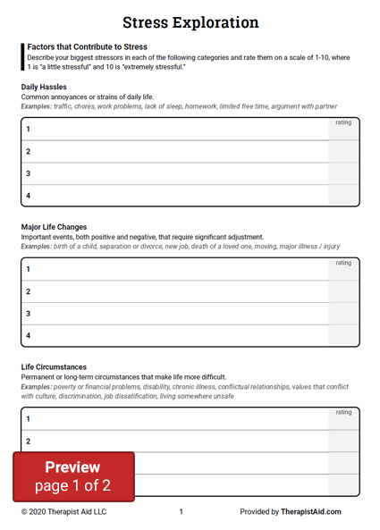 Therapist Aid Spanish Version Worksheet