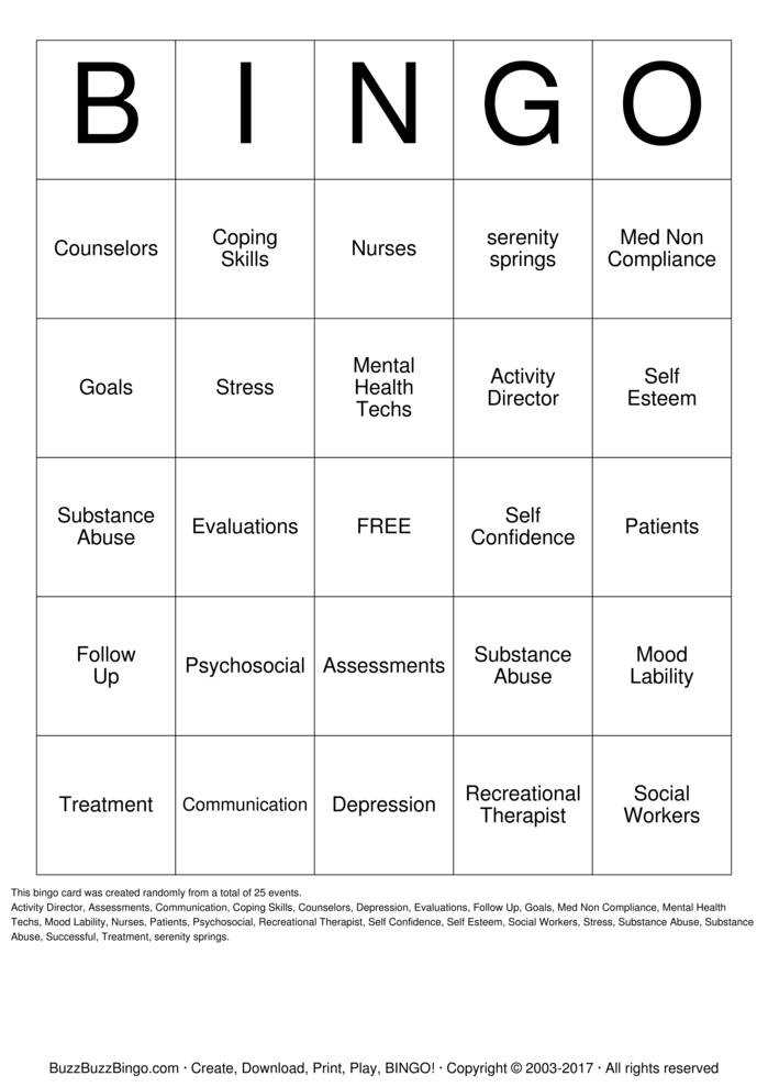 Substance Abuse Bingo Cards To Download Print And Customize 