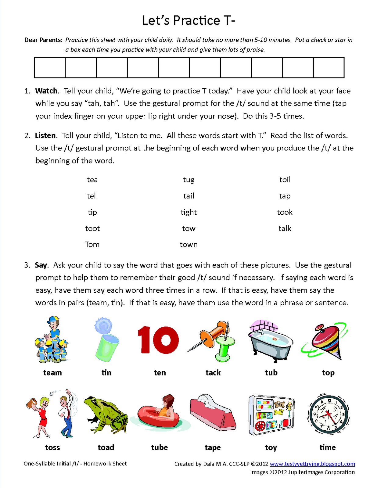 Testy Yet Trying Initial T Homework Sheet Free Speech Therapy 