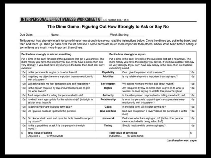 Dime Game DBT Worksheet