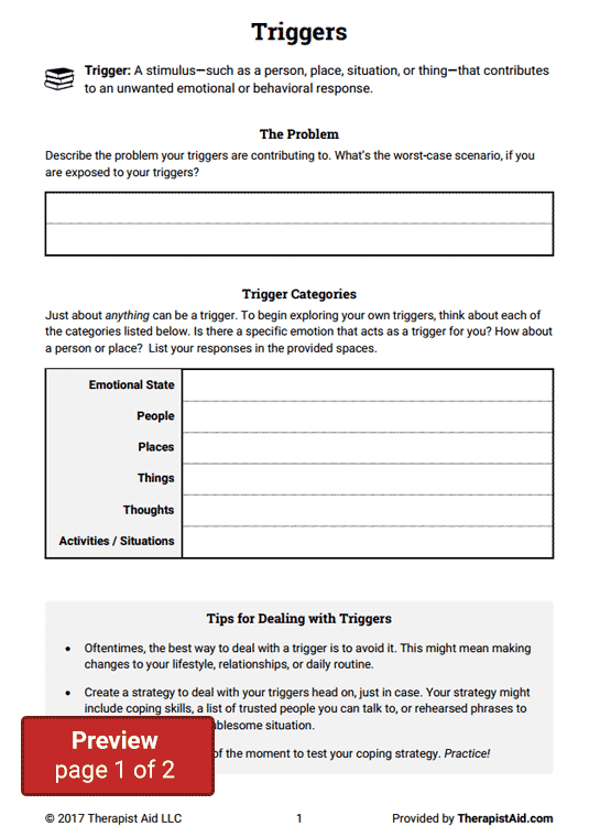 Therapist Aid Triggers Worksheet