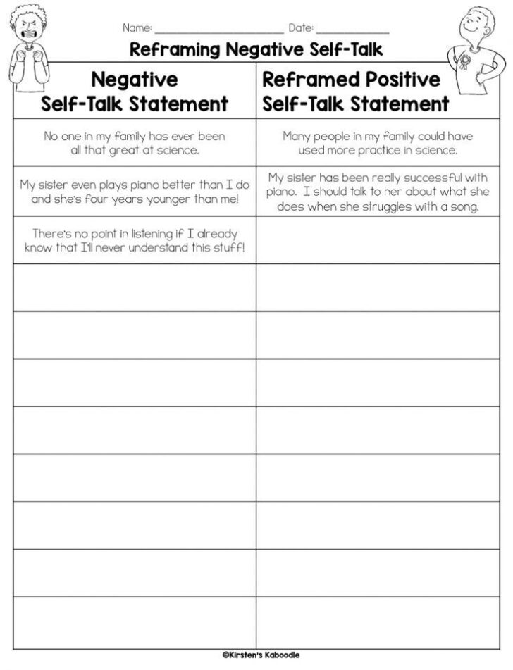 Self Talk Worksheet Therapist Aid
