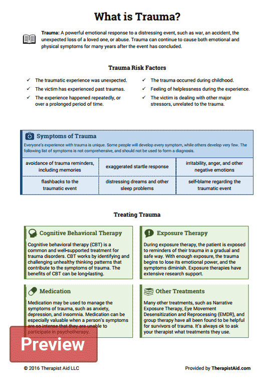 What Is Trauma Worksheet Therapist Aid
