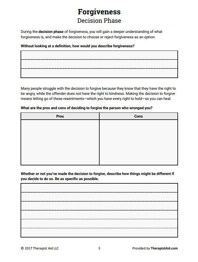 Worksheet forgiveness 3 Therapy Worksheets Counseling Worksheets 