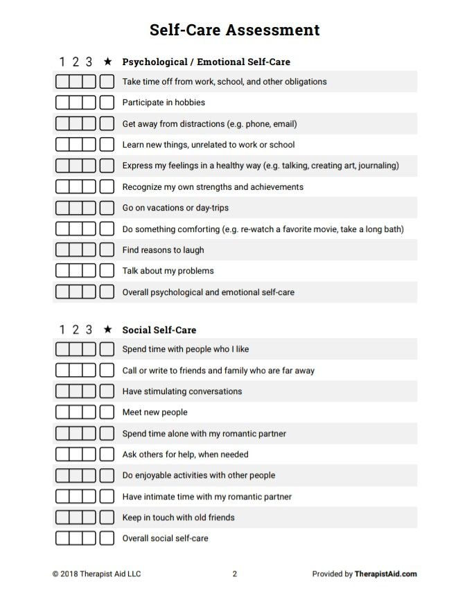 Worksheet Self care Assessment Page 2 Therapy Worksheets Therapy 