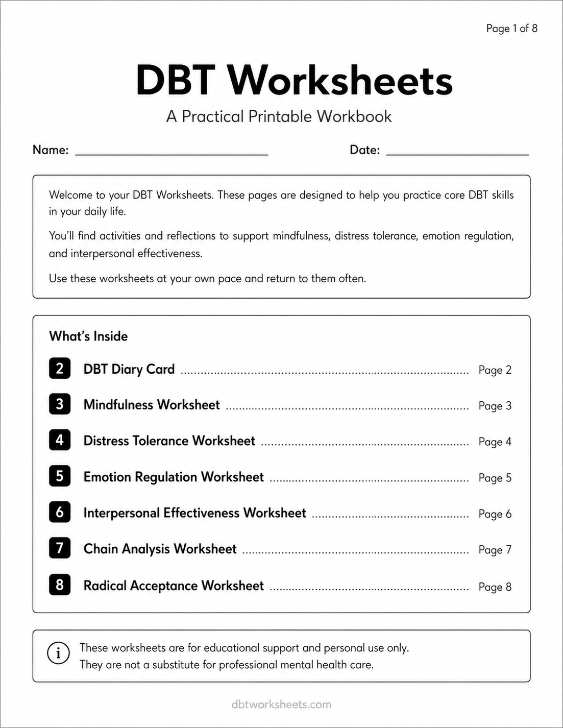 DBT Worksheets Page 1