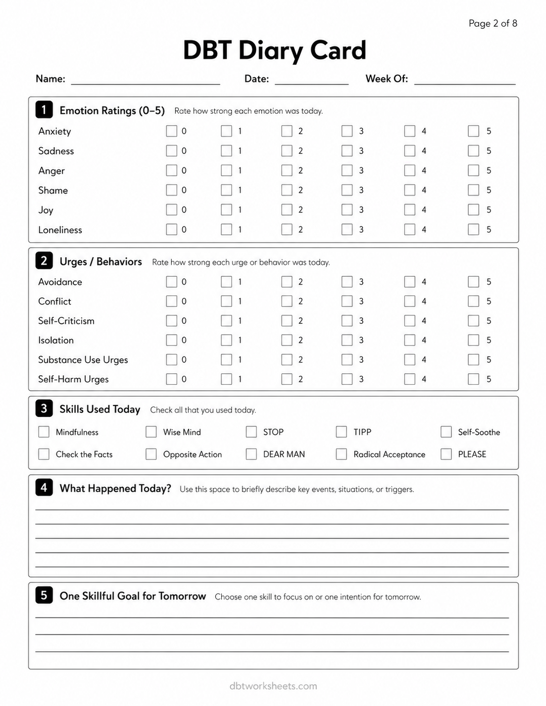 DBT Worksheets Page 2